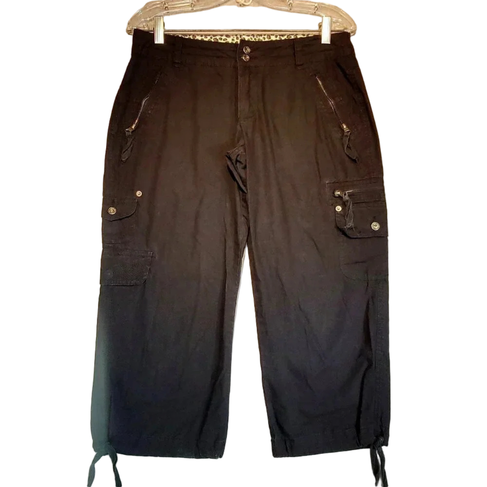 Urban Life Women's Black Cotton Cargo Capri Size 7/8